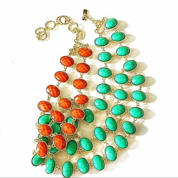 Stunning Amrita Singh Reversible Cabochon Bead Necklace Green Orange Gold 34$
